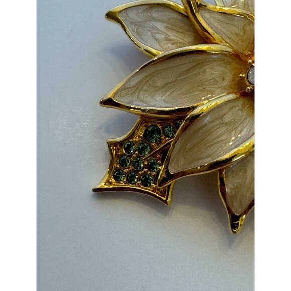 Nolan Miller Poinsettia Christmas Brooch Pin Enamel Rhinestones Fashion Jewelry - Picture 5 of 9